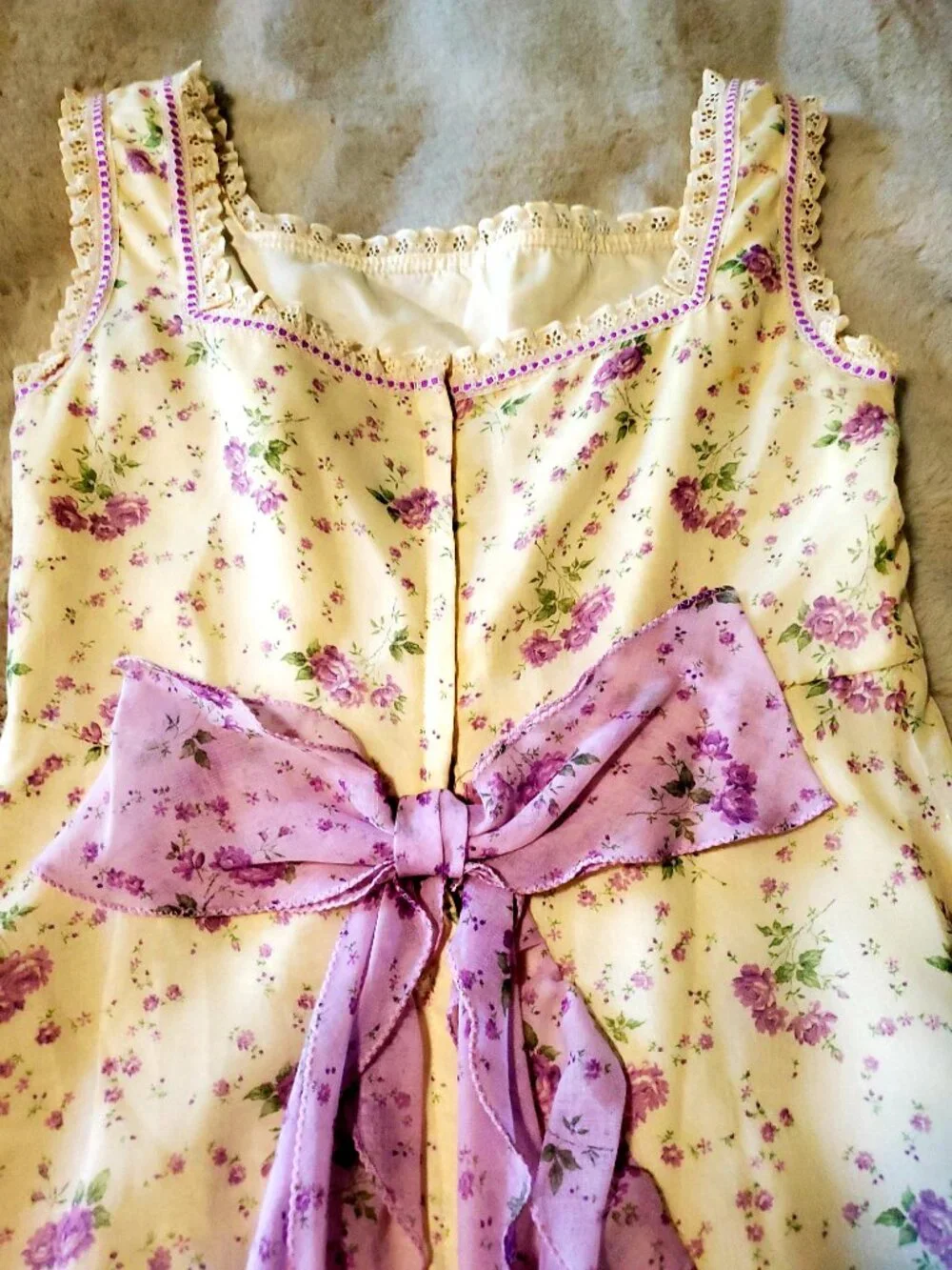 Vintage Floral Prairie Cottagecore Lace Coquette Maxi Dress Sabrina Ann 10